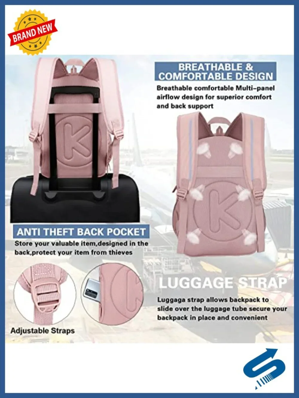 Water-Resistant Laptop Backpack with Anti-Theft Pocket and Luggage Strap